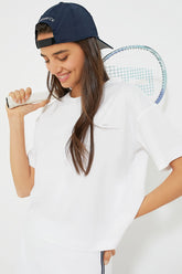 White Cropped Performance Jersey Ryan Boyfriend Tee